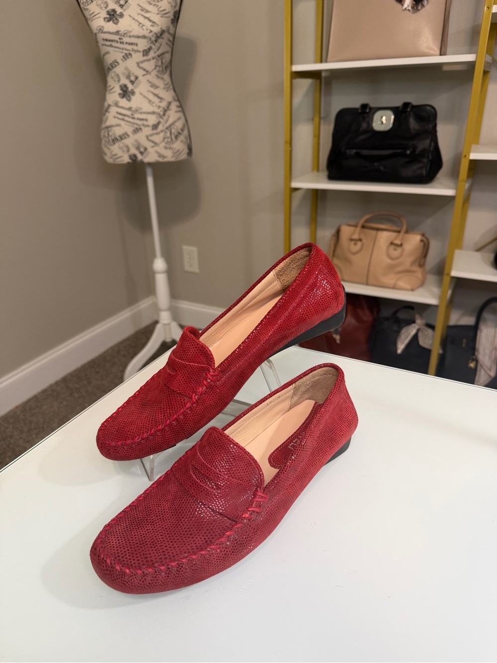 VANELI Red Textured Driving Loafers Size 10